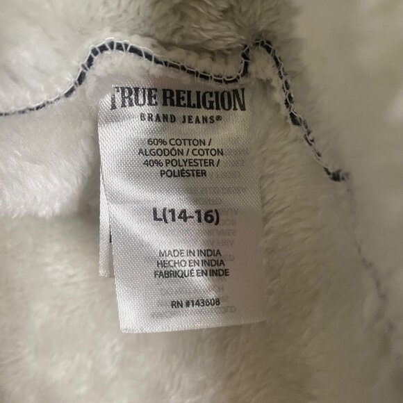 True Religion Hoodie Jacket Youth L 14-16 Black Sherpa Lined Zip-Up - Picture 6 of 11
